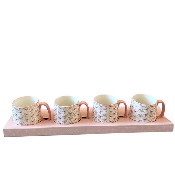 10 Strawberry Street Bella Pink Bow Ceramic Espresso Mug Set of 4 New - Picture 15 of 16